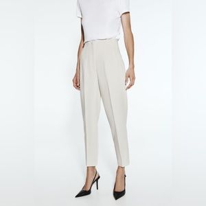 CREAM ZARA HIGH-WAISTED PANTS - XS